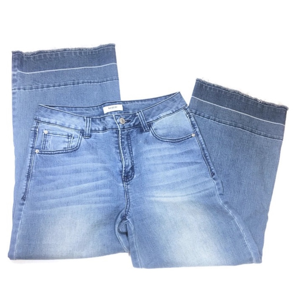 Kensie High Waist Wide Leg Crop Raw Hem Jeans